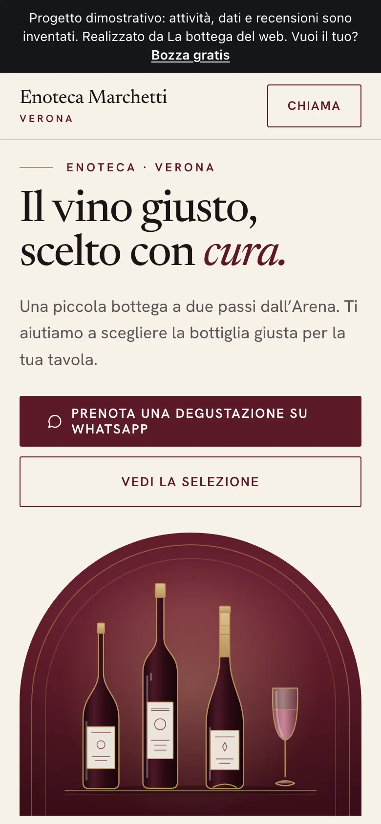 Pagina iniziale del sito di esempio Enoteca Marchetti