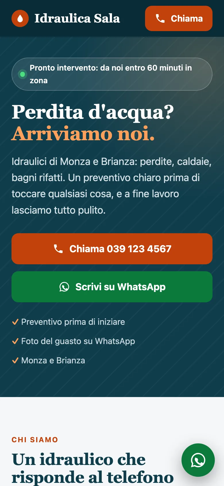 Pagina iniziale del sito di esempio Idraulica Sala